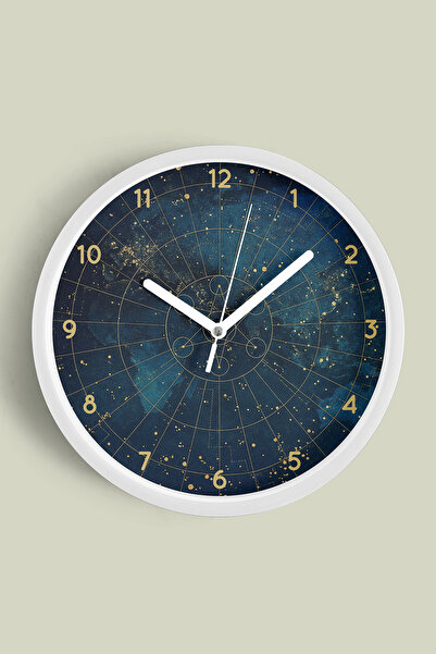 JHAAR Ceas de perete modern Cosmic Map Starry Night - 42cm - Carcasă albă cu ...