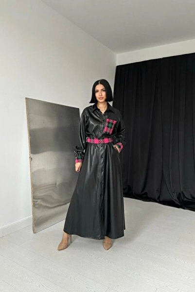 GENCULUS Black Garnished Skirt Leather Suit
