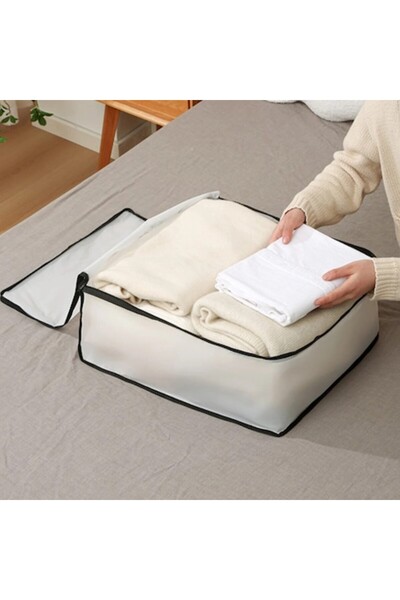 UNİBOX Set of 3 Under Bed Storage Boxes, Clothes Organizer, 45x45x20 cm, Zipper, White, Space Saving,