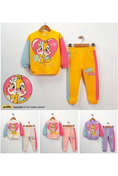 çıtır betüş 2-7 Years Old Teddy Bear Chip & Dale Patterned Children's Tracksuit Set |   Transitional