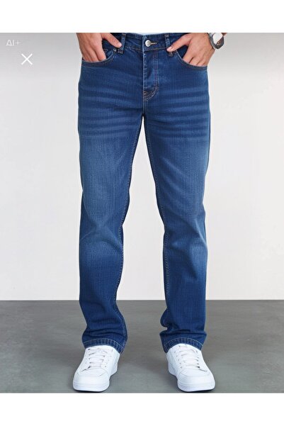 BM BALANCEMODA Men's Blue Regular Pipe Leg Flexible Stretch Fabric Denim Jeans Denim Trousers