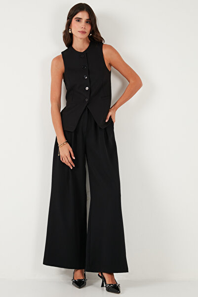Lela Wide Leg High Waist Wide Leg Pants with Pile Detail Pants 6522016
