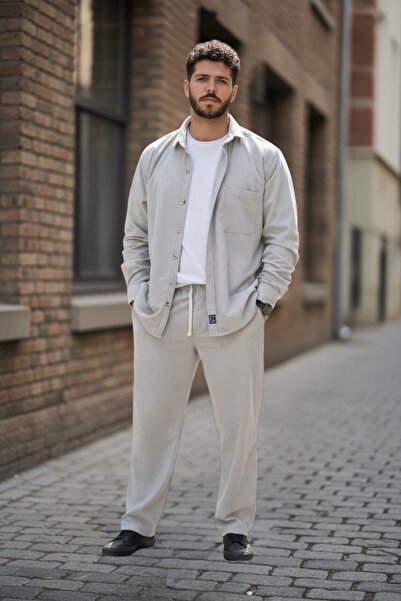 BİRBEYSTORE Lower Upper Set Velvet Men's Tracksuit Set Shirt Elastic Waist Lower Tracksuit Comfortable Fit