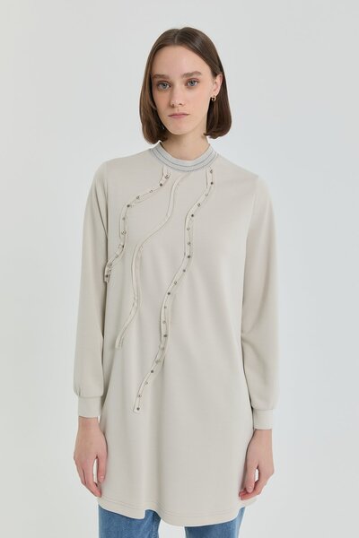 Nihan Taş Detaylı Ribanalı Örme Tunik Taş