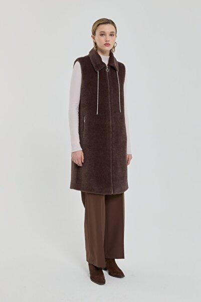 Nihan Parlak Aksesuarlı Angora Yelek Kahve