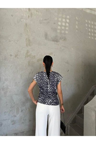 GENCULUS Leopard Print Detailled Blouse Gray