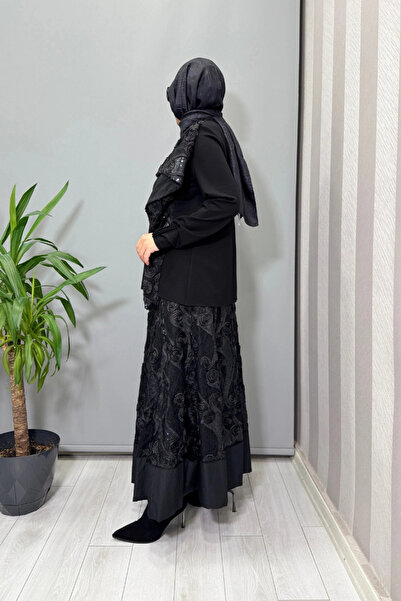 MissWhence Lace Skirt Blouse Set Black (Sequined) 38219