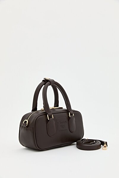 Nihan Slogan Yazılı Çapraz Askılı Çanta Koyu Kahve