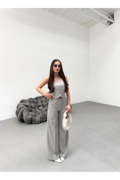 GENCULUS Tuscany Striped Double Breasted Collar Single Button Vest Pants Set