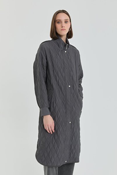 Nihan İnce Kapitone Ribana Detaylı Kap Antrasit