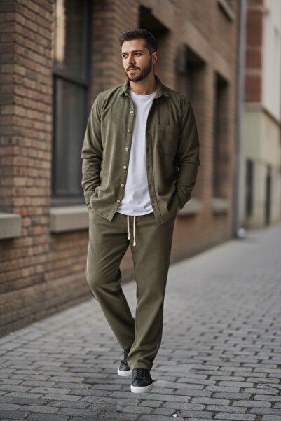 BİRBEYSTORE Lower Upper Set Velvet Men's Tracksuit Set Shirt Elastic Waist Lower Tracksuit Comfortable Fit