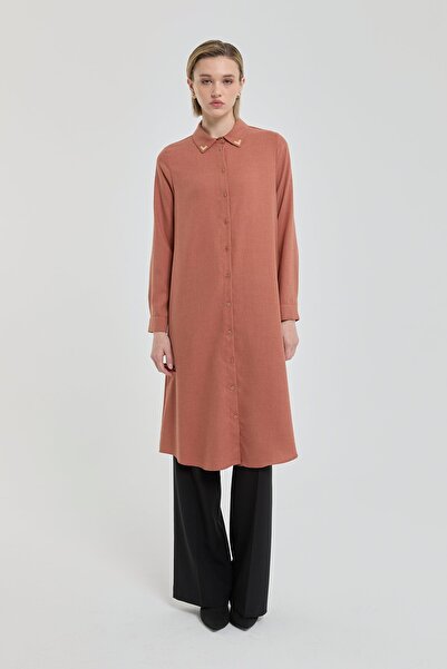 Nihan Yaka Aksesuarlı Tunik Kiremit