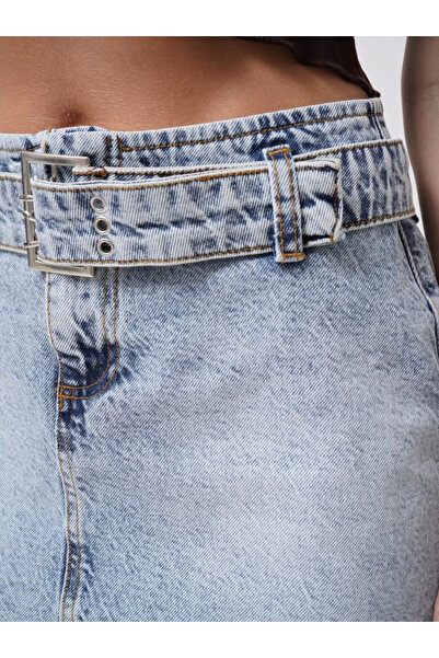 GENCULUS Belt Detail Denim Mini Skirt
