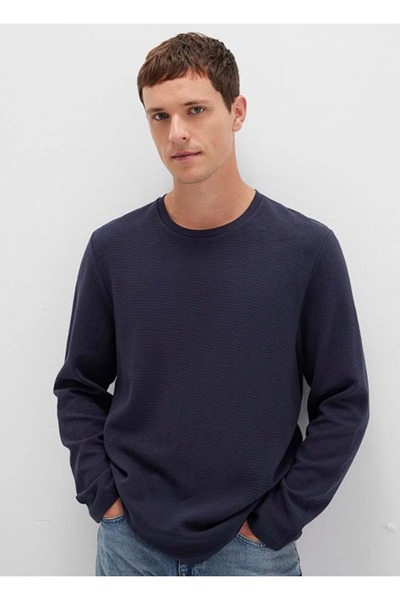 Mavi 064622 Long Sleeve Textured T-Shirt Men's T-Shirt Dark Blue