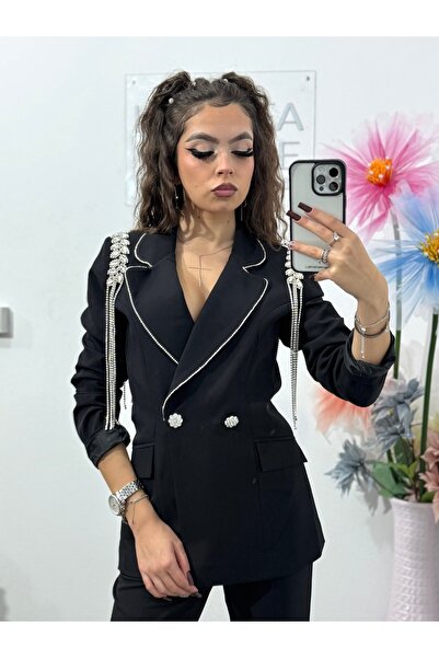 KATYDEA STORE Elegant black suit with epaulettes ANDREEA