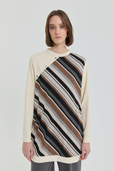 Nihan Çıt Çıt Detaylı Örme Tunik Ekru