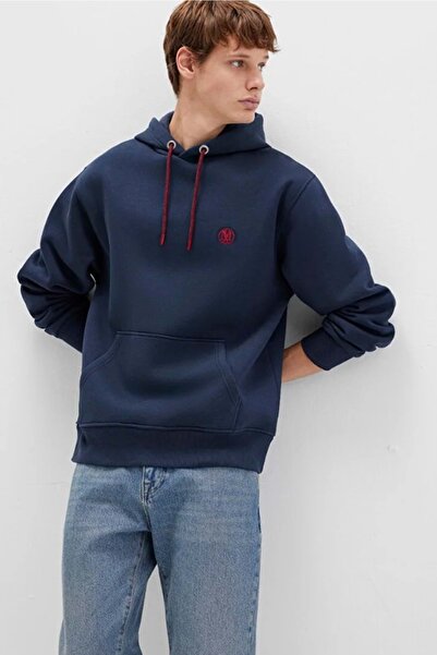 Mavi 065809 Logo Embroidered Men's Hooded Sweatshirt Dark Blue