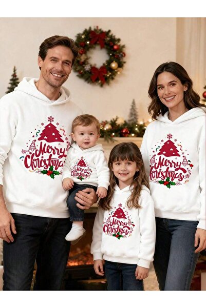 AMMA Unisex Merry Christmas Baskılı Aile Kombini Sweatshirt Hoodie (HER BEDEN AYRI AYRI SEPETE EKLENMELİ)