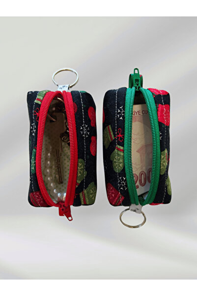 Ays Quilt Yılbaşı Temalı Çok Amaçlı Anahtarlık Çanta Charm - AirPods Kılıfı - Mini Ruj Ve Bozuk Para Çantası