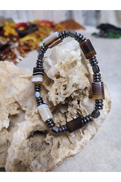 ŞAHBEY TESBİH Agate - Hematite Combination Natural Stone Men's Bracelet