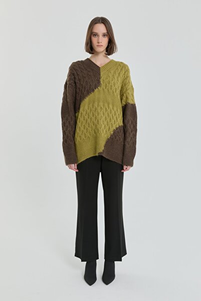 Nihan Saç Örgülü Triko Tunik Kahve