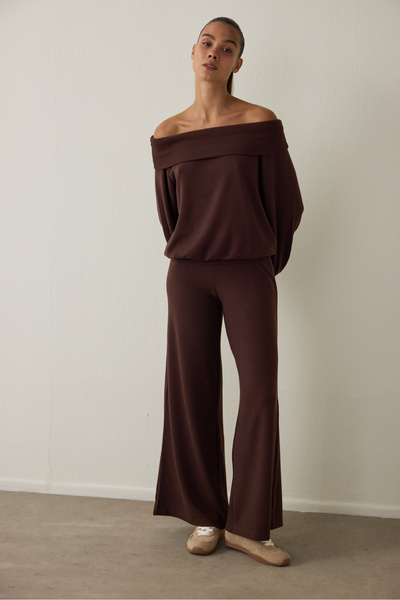 Penti Brown Wide-Leg Folded High-Waisted Pants