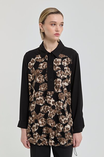 Nihan Rahat Kalıp Önü Desenli Tunik Siyah
