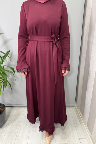 MissWhence Guipure Detailed Dress Burgundy 38823