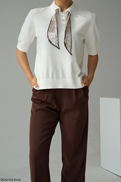 CADDELAMODA Women's Scarf Polo Neck Knitwear