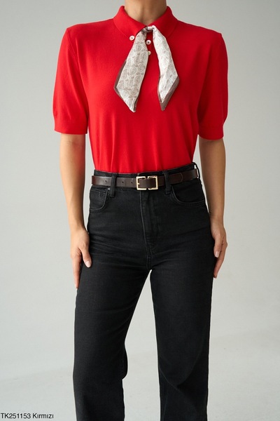 CADDELAMODA Women's Scarf Polo Neck Knitwear