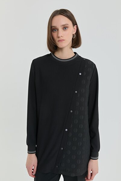 Nihan Ribana Detaylı Örme Tunik Siyah