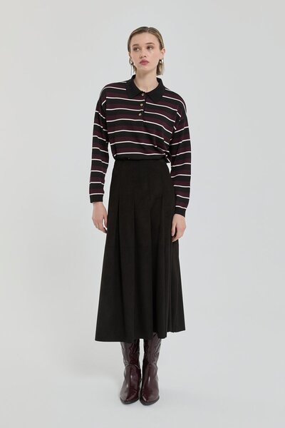 Nihan Pileli Süet Etek Siyah