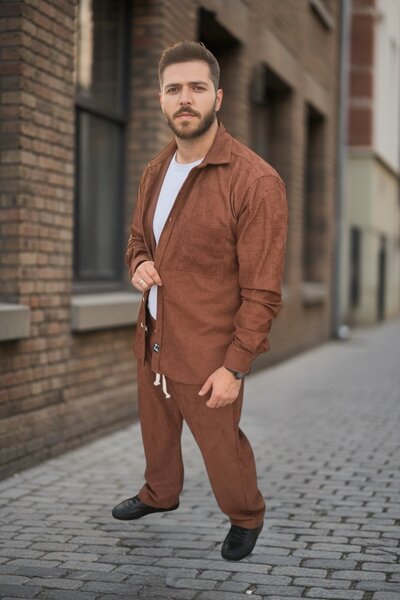 BİRBEYSTORE Lower Upper Set Velvet Men's Tracksuit Set Shirt Elastic Waist Lower Tracksuit Comfortable Fit