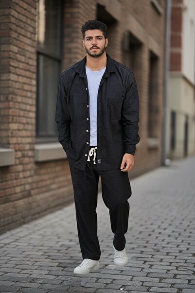 BİRBEYSTORE Lower Upper Set Velvet Men's Tracksuit Set Shirt Elastic Waist Lower Tracksuit Comfortable Fit