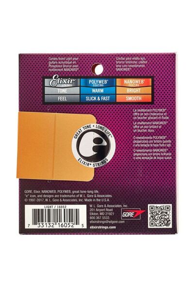 Elixir 16052 Χορδές ακουστικής κιθάρας Nanoweb Light Phosphor Bronze