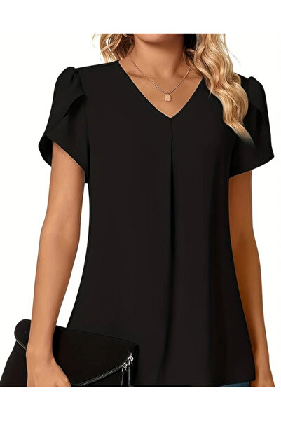 GENCULUS Short Sleeve V-Neck Sandy Blouse