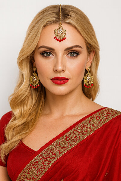 Kaftan Collection Set de 3 bijuterii indiene pentru față și urechi