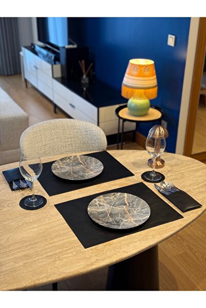 coaksco Black Rectangular American Dinnerware Set for 2 People (Dinner Plate-Placemat-Fork Rest)