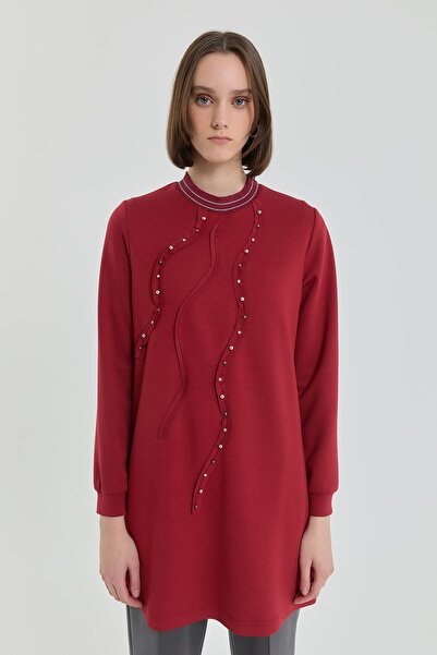 Nihan Taş Detaylı Ribanalı Örme Tunik Bordo