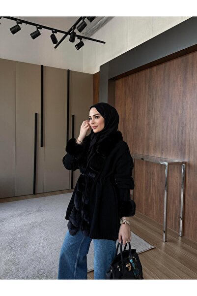 QALVE Kürk Detaylı Hırka Siyah