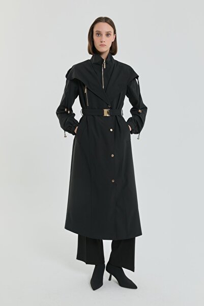 Nihan Aksesuar Detaylı Kuşaklı Kap Siyah