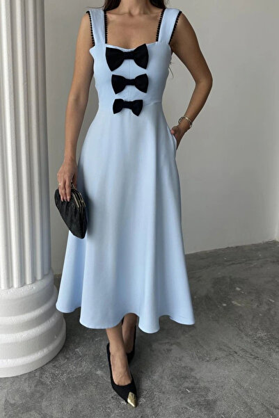 GENCULUS Baby Blue Bow Garnished Lace Dress