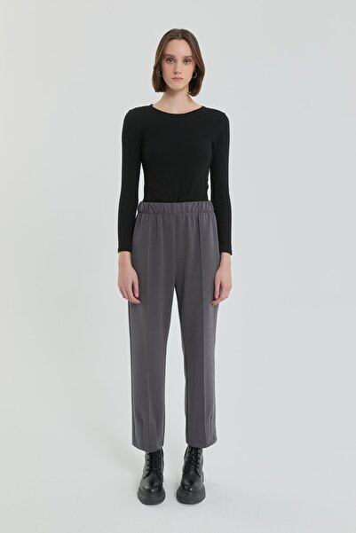 Nihan Paça Detaylı Beli Lastikli Örme Pantolon Antrasit
