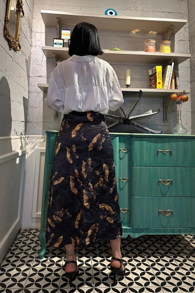 GENCULUS Black Crochet Skirt with Print