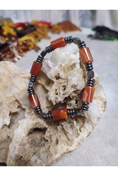ŞAHBEY TESBİH Agate - Hematite Combination Natural Stone Men's Bracelet
