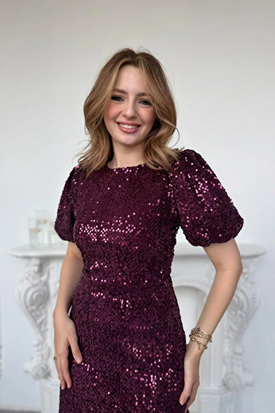 HELİS BUTİK Rochie strălucitoare cu paiete, pernițe pentru umeri piese, cu paiete, prune