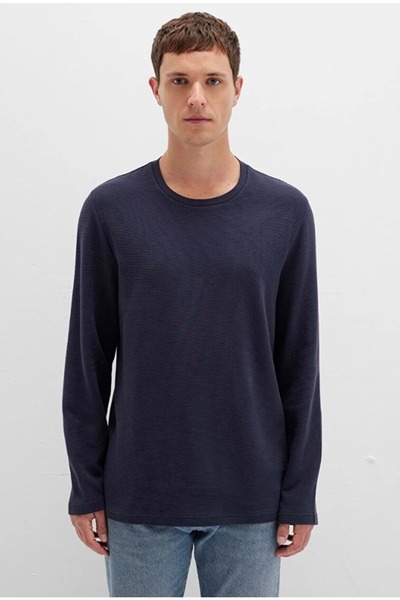 Mavi 064622 Long Sleeve Textured T-Shirt Men's T-Shirt Dark Blue