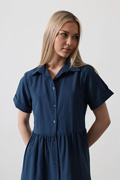 GENCULUS Short Sleeve Buttoned Dress Indigo
