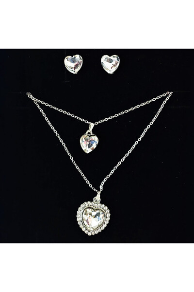 velve Σετ αξεσουάρ Danser a Deux από ανοξείδωτο ατσάλι με σκουλαρίκια, κολιέ με δύο αλυσίδες και μενταγιόν με πέτρες