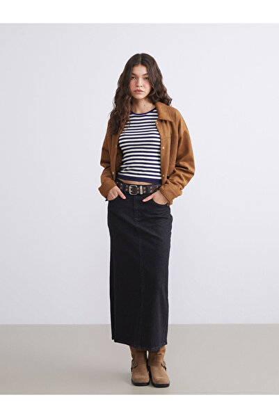 LC Waikiki تنورة جينز من MG TREND'EN أنثراسايت ستاندرد فيت شق